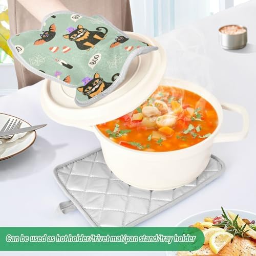 Ourvi 2Pcs Halloween Cute Black Cat Potholders with Pockets Mitts Set
