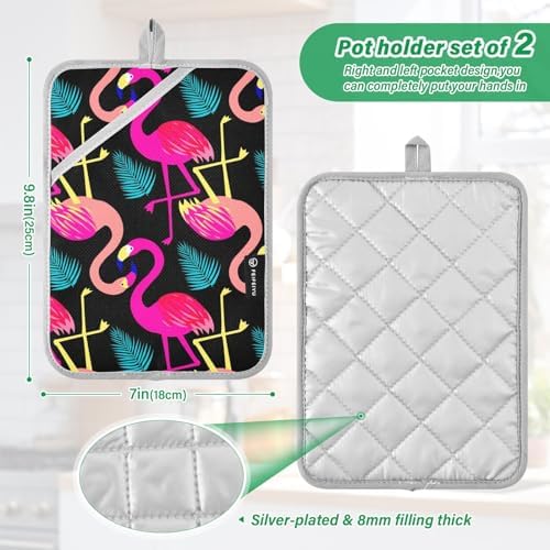 Bright Flamingo Birds Potholder Set