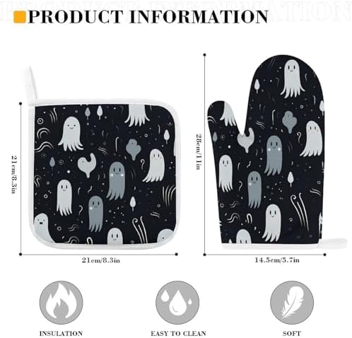 Cute Halloween Ghost Oven Mitts Pot Holders Set heat resistant