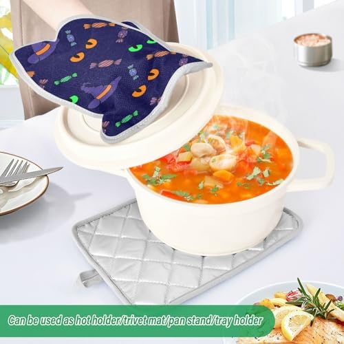 OURVII 2Pcs Halloween Cat Eye Pot Holders Non-Slip with Pockets