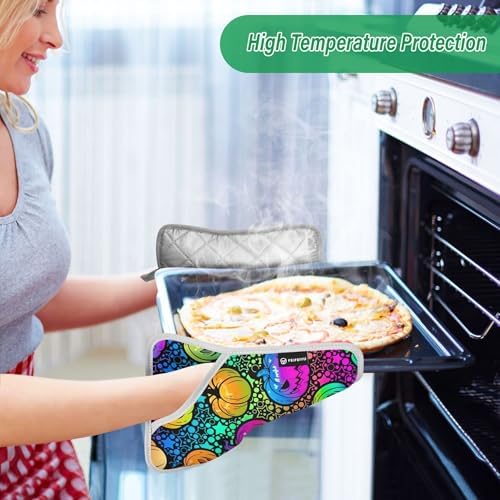 Bright Rainbow Halloween Pumpkins Pot Holder Set Heat-Resistant Cute Functional