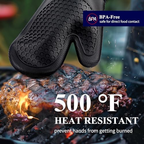 Two-Piece Heat-Resistant Silicone Oven Mitts for Baking Cooking