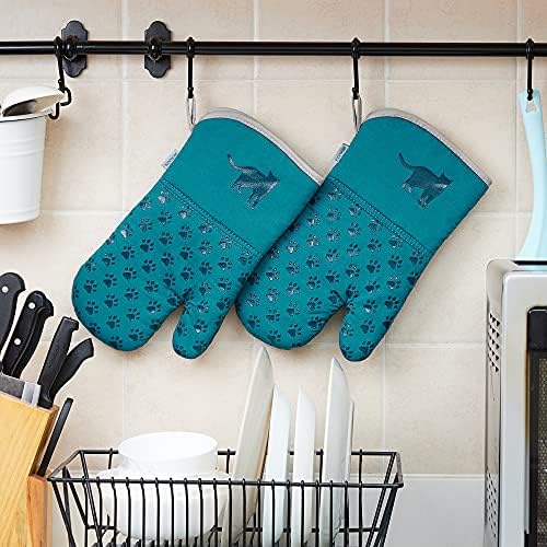 KOOKIM Cat Themed Oven Mitts Set of 2 - Teal