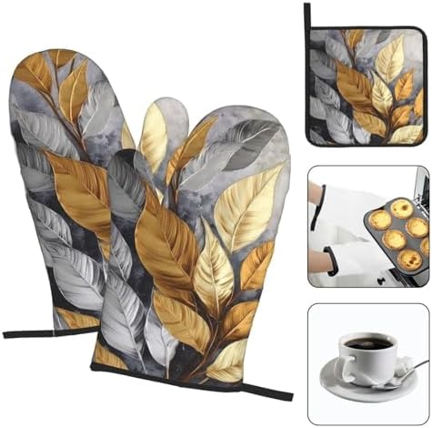Tropical Gold and Silver Oven Mitts Set
