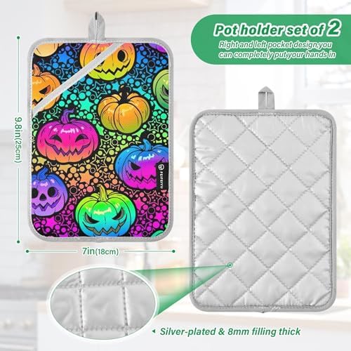 Bright Rainbow Halloween Pumpkins Pot Holder Set Heat-Resistant Cute Functional