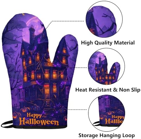 TropicalLife Halloween Oven Mitts and Pot Holders 4 Pcs Set