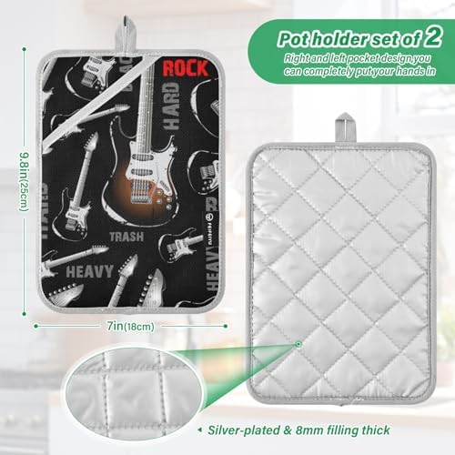 Dalzium Electric Guitar Rock Music Potholder Set - Heat-Resistant