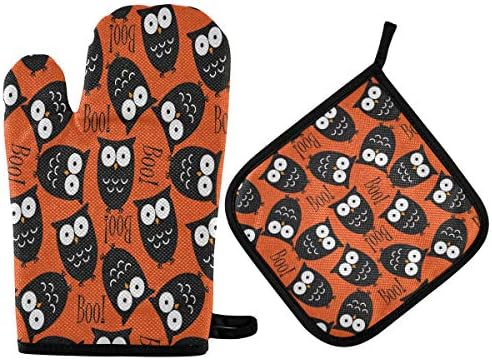Halloween Boo Oven Mitts Pot Holders Set of 2 Heat Resistant Kitchen Gloves