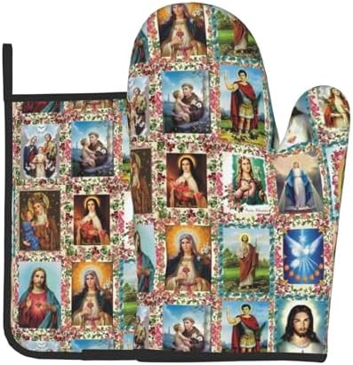 Catholic Saints Oven Mitts Pot Holders Heat-Resistant Fasty Functional