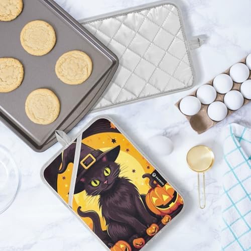 Festive Halloween Black Cat Potholders Set - Heat-Resistant Unique Design