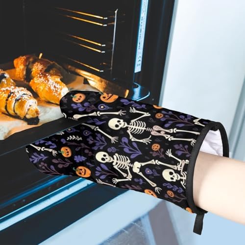 Aglebo Halloween Skull Flowers Oven Mitts Set of 2