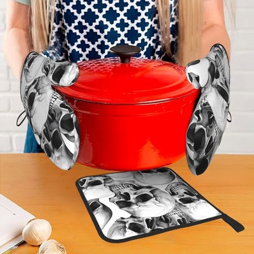 Halloween Skull Oven Mitts Pot Holders for Day of the Dead