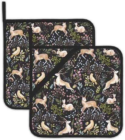 2PCS Forest Deer Potholders Heat-Resistant