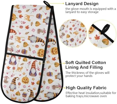 Seamless Halloween Gnomes on White Double Oven Mitts