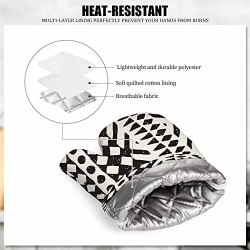 Thick Silicone Heat Resistant Oven Mitts Pot Holders Set with Tribal Design