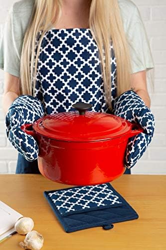 DII Lattice Basics Collection Oven Mitt Set Two-Piece Nautical Blue