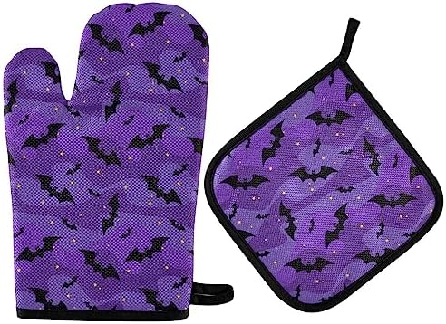 Halloween Black Bat Oven Mitts and Pot Holders