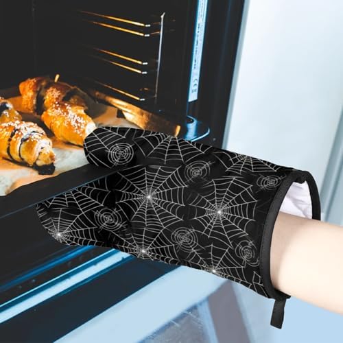 V Halloween Oven Mitts with Pot Holder Set Heat-Resistant Cooking Gloves