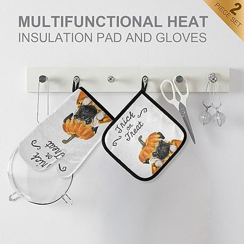 Halloween Pug Pumpkin Oven Mitts Set Heat-Resistant Trick or Treat Gloves
