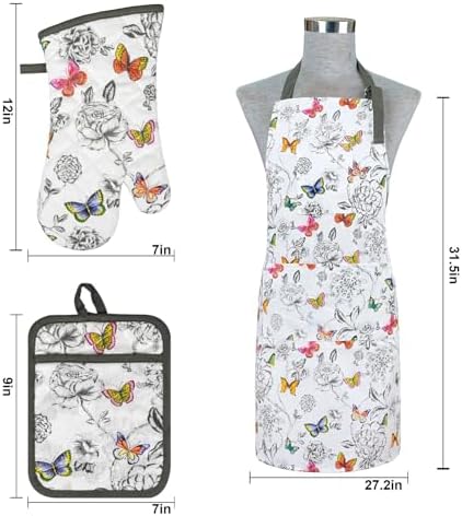 Alselo Oven Mitts Set of 5 with Butterfly Apron