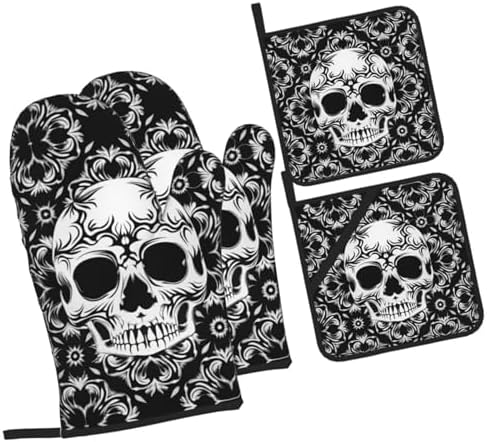 Gothic Skull Halloween Oven Mitts Set of 4 1