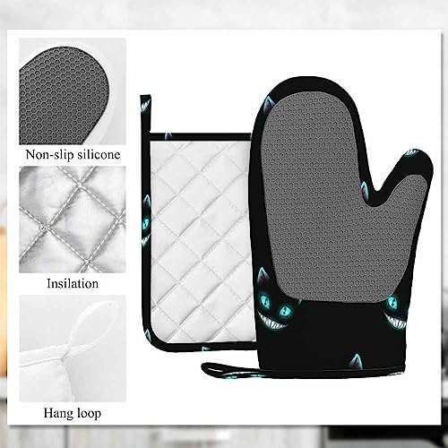 Mxocom Halloween Cat Face Oven Mitts Pot Holders Heat-Resistant Kitchen Gloves