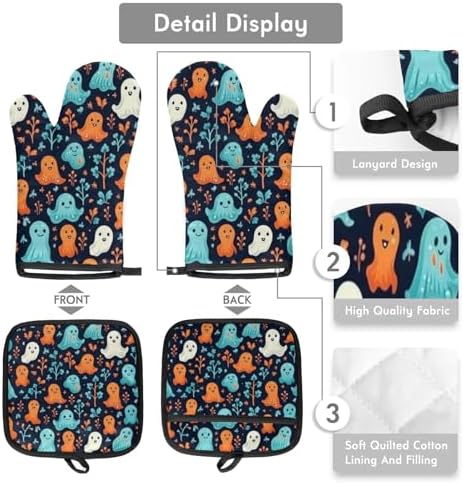 Cute Halloween Ghost Oven Mitts and Pot Holders Set of 2