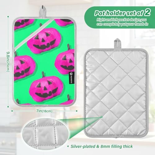 2-Piece Halloween Pink Pumpkin Potholders