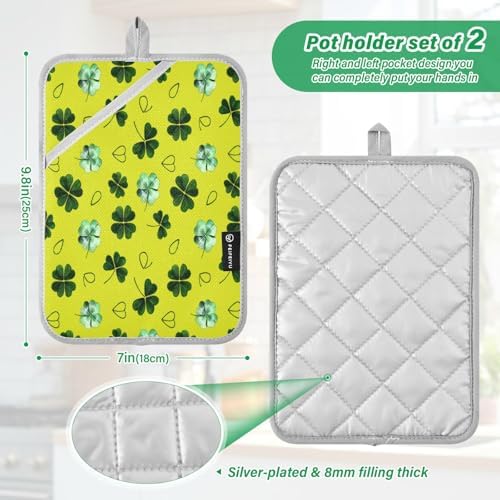 Kcldeci Green Clover Leaves 2Pack Heat Resistant Oven Mitts Potholders