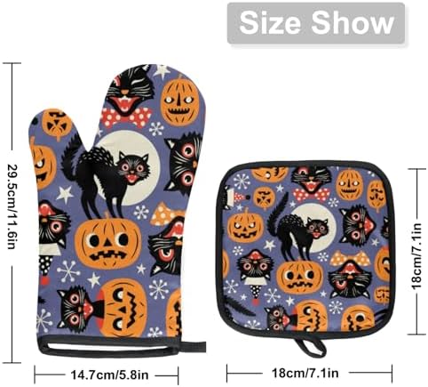 Scary Pumpkins Halloween Cat Oven Mitts Pot Holder Set