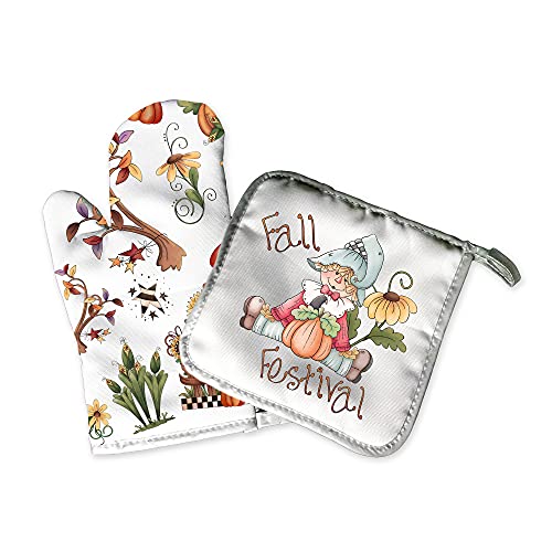 Autumn Potholder and Oven Mitt Set Halloween Family Reunion