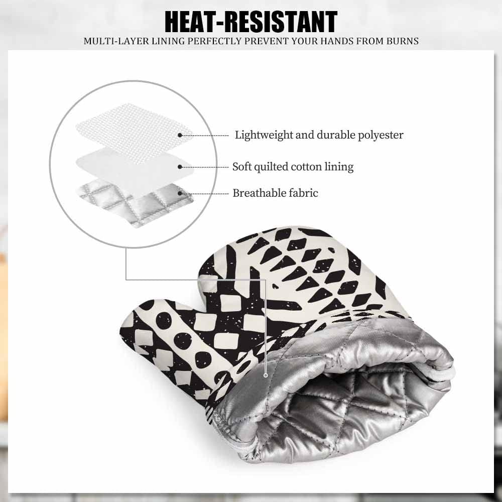 Thick Silicone Heat Resistant Oven Mitts Pot Holders Set with Tribal Design