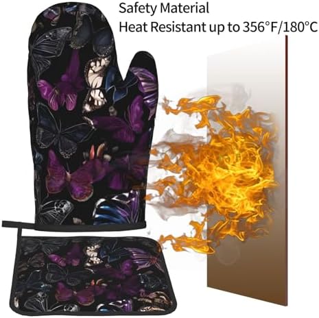 Quopvn Butterly Printed Oven Mitts and Pot Holders Set 2pcs