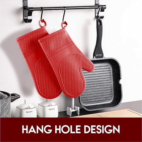 Set of 2 Silicone Oven Mitts with Waterproof and Non-Slip Design