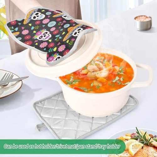 Day of the Dead Potholder Set - Heat-Resistant Oven Mitts