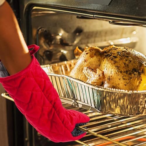 Versatile Heat-Resistant Red Silicone Oven Mitts for Baking Cooking