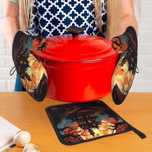 Halloween Castle Oven mitts set