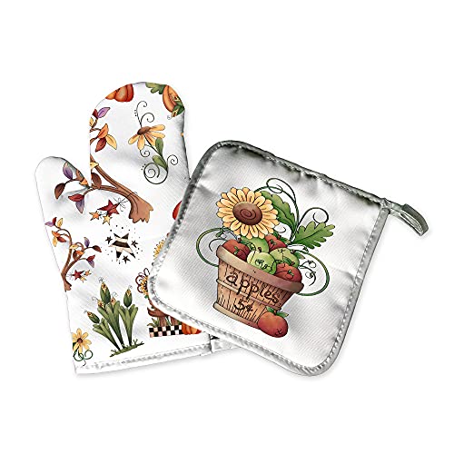 Autumn Fall Halloween Potholder Oven Mitt Set