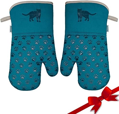 KOOKIM Cat Themed Oven Mitts Set of 2 - Teal