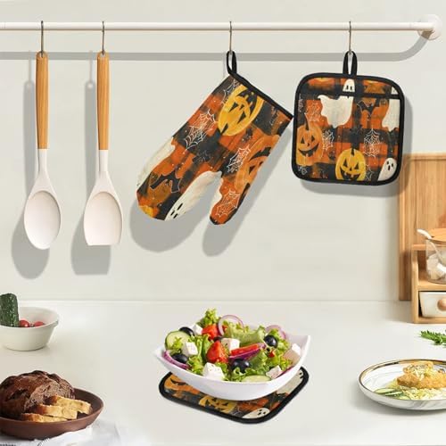 Halloween Fall PPA001 - 4-Piece Oven Mitts Potholders Set