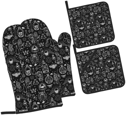 Gothic Skull Halloween Oven Mitts Set of 4