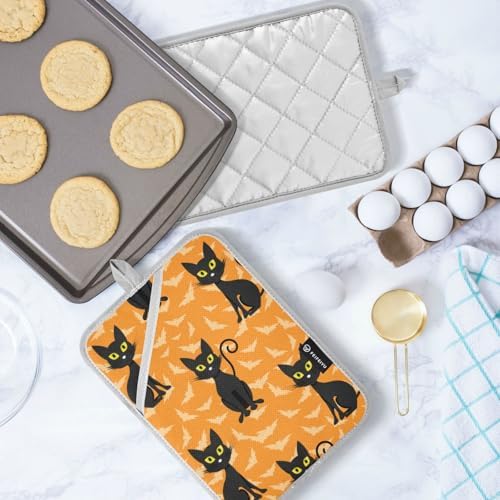 2Pcs Halloween Cat Potholder Set Non-Slip Heat Resistant
