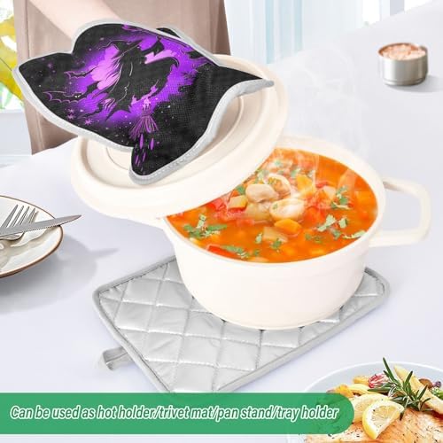 Halloween Purple Witch Bat Potholders 2 Piece Set