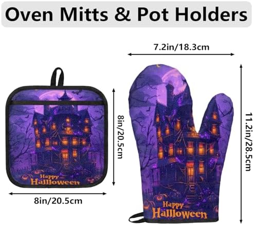 TropicalLife Halloween Oven Mitts and Pot Holders 4 Pcs Set