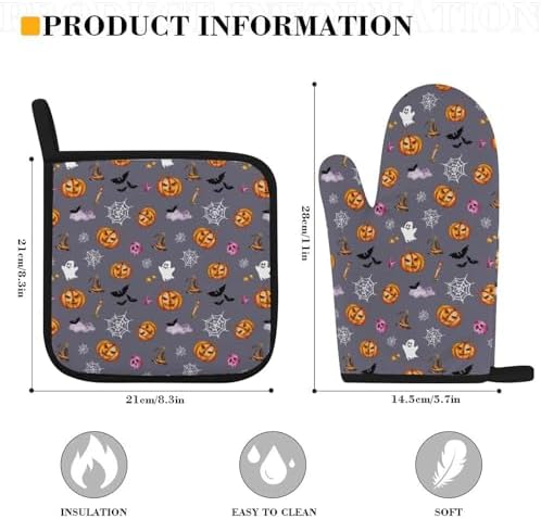 Pumpkin Spice Halloween Oven Mitts Pot Holders Set of 4