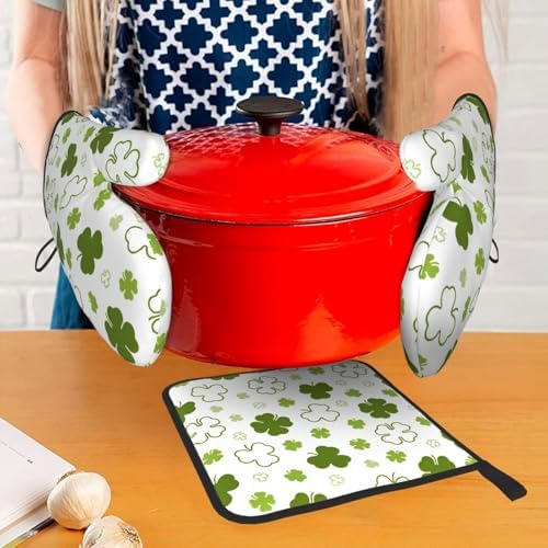 St Patricks Day Heat-Resistant Oven Mitts Poholders Set