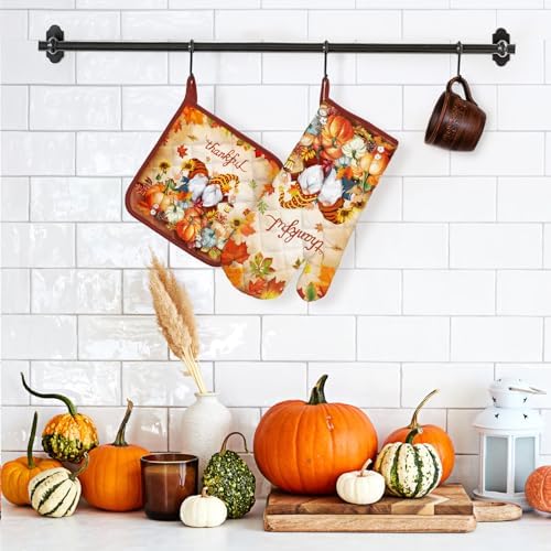 Thanksgiving Gnome Oven Mitts and Potholders Set