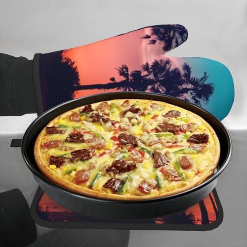 Palm Tree Sunset Oven Mitt and Pot Holder Set