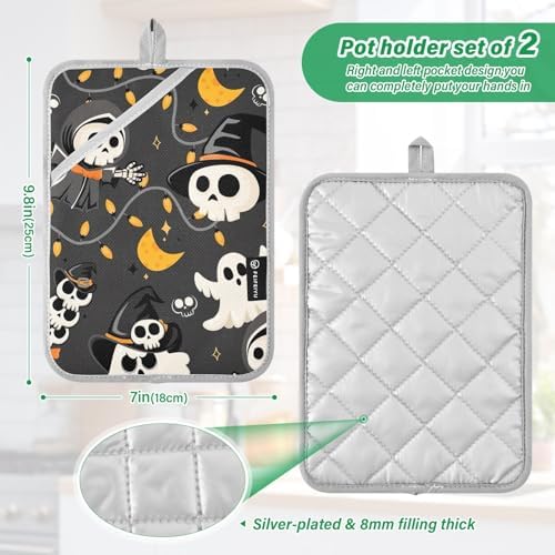 GAIGEO Halloween Skeleton Witch Potholders Set