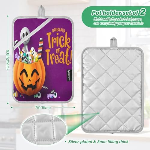 Halloween Trick-or-Treat frightening Ghost and Pumpkin Pot Holder Set